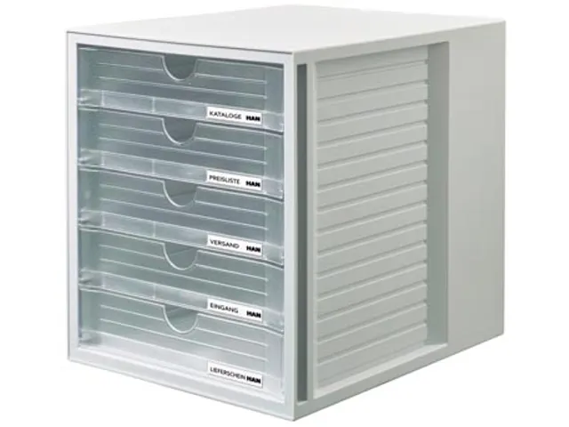 bloc à tiroirs Systembox avec 5 tiroirs fermés, transparent