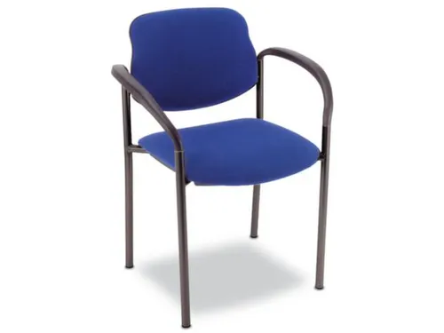 Bezoekersstoel Kunststof Blauw Frame Zwart Armleuningen, Pak 4 Stuks