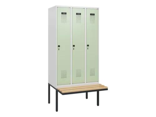 locker met bank,HxBxD 1950x900x815mm,3vak,vak B 300mm,draaigrendel