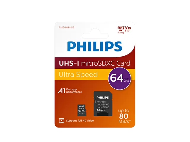 Geheugenkaart Philips micro SDXC Class 10 UHS-I U1 64GB