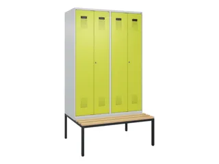 PBM-locker met bank,HxBxD 2120x1200x815mm,4vak,vak B 300mm - 2