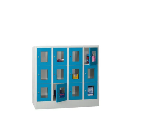 lockerkast,HxBxD 1187x1200x500mm,4x3vakken,RAL7035,front RAL5012