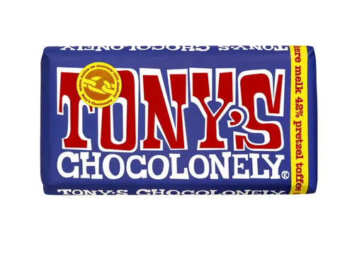 Chocolade Tony's Chocolonely reep 180gr donker melk pretzel toffee