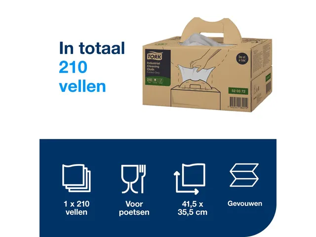 Reinigingsdoek Tork Industrial W7 handy box 210 vel grijs 520372