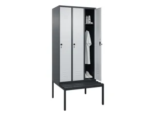 locker met bank,HxBxD 2120x900x815mm,3vak,vak B 300mm,draaigrendel - 3