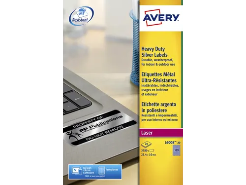 Inventaris etiketten Avery L6008-20 25.4x10mm Zilver 3780 stuks