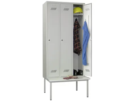 locker met bank,HxBxD 2150x900x500mm,3vak,RAL7035,front RAL7035