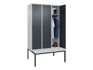 locker met bank,HxBxD 2120x1200x815mm,3vak,vak B 400mm,draaigrendel - 3