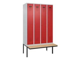 locker met bank,HxBxD 2120x1200x815mm,4vak,vak B 300mm,cilinderslot - 2