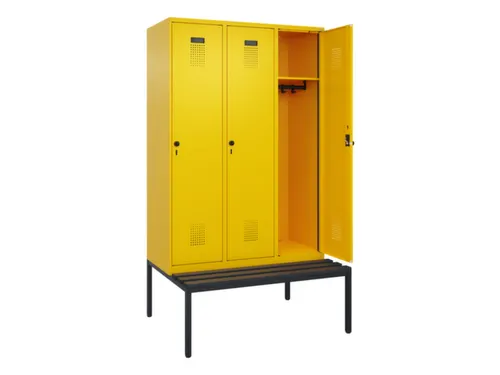 locker met bank,HxBxD 2120x1200x815mm,3vak,vak B 400mm,draaigrendel