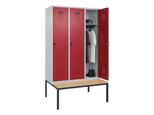 locker met bank,HxBxD 2120x1200x815mm,3vak,vak B 400mm,draaigrendel