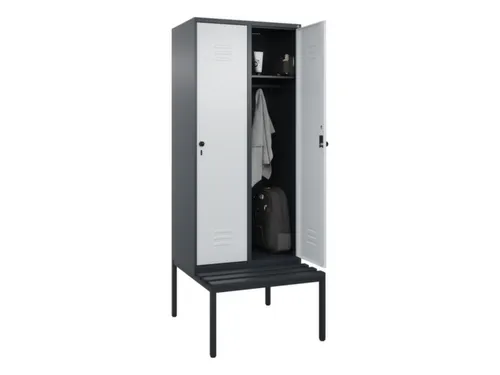 locker met bank,HxBxD 2120x800x815mm,2vak,vak B 400mm,draaigrendel
