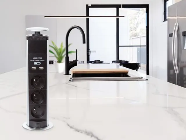 POP-UP Stekkerblok Met 3 Stopcontacten - 2 x USB - Penaarde