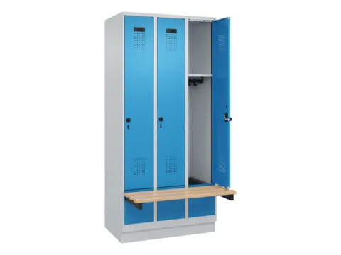 locker met bank,HxBxD 1950x900x815mm,3vak,vak B 300mm,draaigrendel