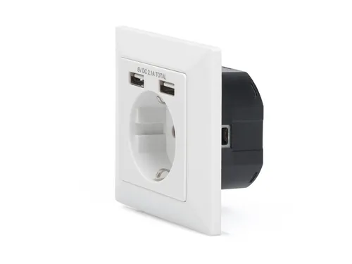 Veiligheidsstopcontact voor inbouwmontage met 2 USB-poorten