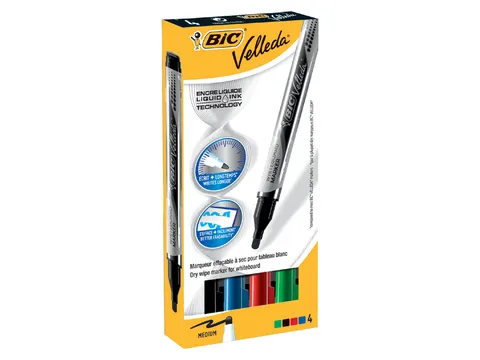 Viltstift Bic Velleda liquid whiteboard rond medium assorti doos à 4
