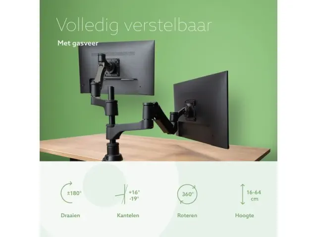 Dubbele Monitorarm R-Go-Tools Caparo 4 gasveer 2 beeldschermen Zwart