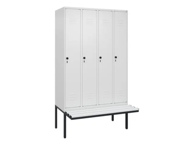 locker met bank,HxBxD 2120x1200x815mm,4vak,vak B 300mm,draaigrendel