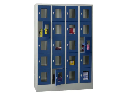 lockerkast,HxBxD 1850x1200x500mm,4x5vakken,RAL7035,front RAL5010