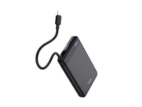 Powerbank Trust Fiera 10.000 met kabel 2 USB-poorten zwart
