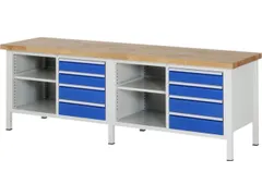werkbank,HxBxD 840-1040x2500x700mm,beukblad,draagverm. 1250kg