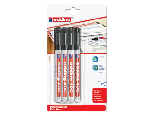 Viltstift edding 400 rond zwart 1mm blister à 4st