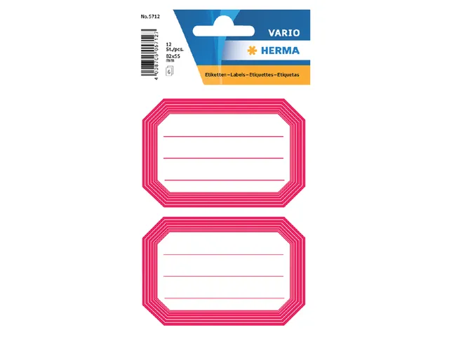 Boek Etiket Herma 5712 82x55mm Rode rand gelinieerd 12 stuks