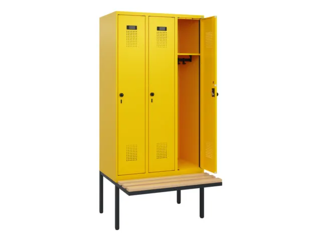 locker met bank,HxBxD 1950x900x815mm,3vak,vak B 300mm,draaigrendel