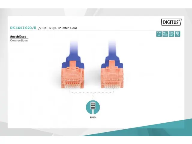 CAT 6 U-UTP patchkabel Cu LSZH AWG 26/7 Lengte 2m Blauw