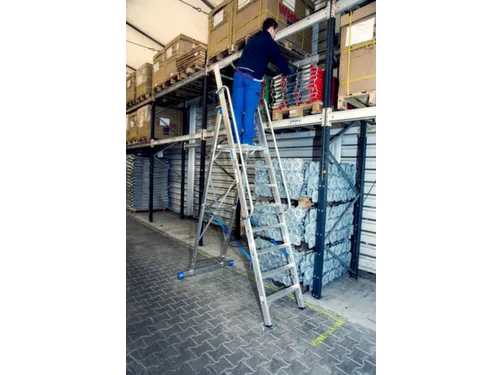 verrijdbare treden-platformladder eenzijdig 8treden stand H 1 9m
