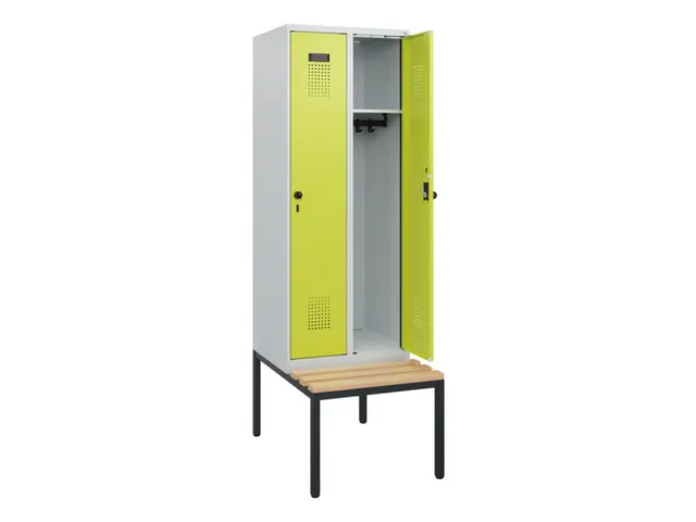 locker met bank,HxBxD 1950x600x815mm,2vak,vak B 300mm,draaigrendel