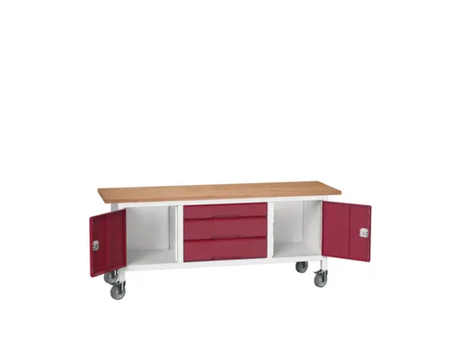 werkbank,HxBxD 830x2000x600mm,multiplexblad,uitrusting: 3laden,2kasten