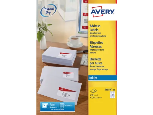 Adresetiket Avery J8159-10 63.5x33.9mm Inkjet Wit 240 Stuks