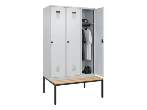locker met bank,HxBxD 2120x1200x815mm,3vak,vak B 400mm,draaigrendel