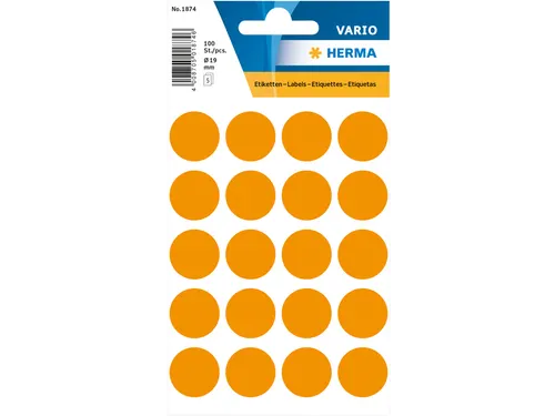 HERMA 1874 Multipurpose etiketten Rond 19mm Fluor Oranje 100 stuks