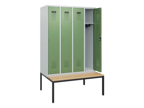 locker met bank,HxBxD 1950x1200x815mm,4vak,vak B 300mm,cilinderslot