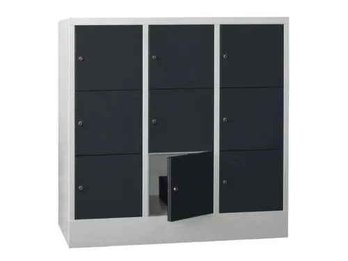 lockerkast,HxBxD 1187x1200x500mm,3x3vakken,RAL7035,front RAL7016
