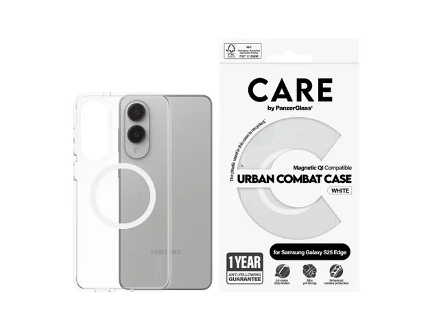 PanzerGlass CARE by Urban Combat Case Transparent w. White Qi Co