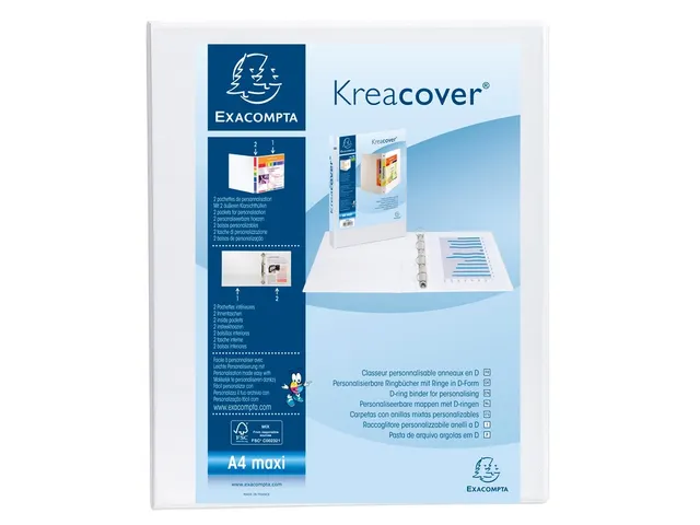 Ringmap PP personaliseerbaar Kreacover 4 rings D-mech 20mm A4 maxi Wit