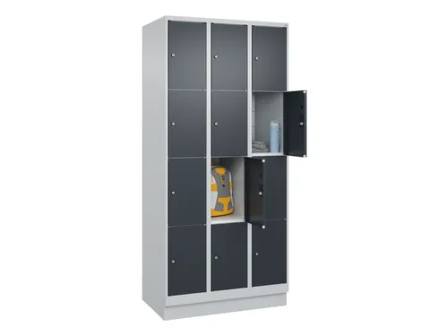 lockerkast,HxBxD 1950x900x500mm,3x4vakken,vak B 300mm,cil.-slot,sokkel