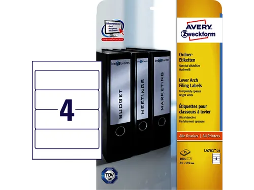 Avery L4761-25 Rugetiket 61x192mm Zelfklevend Wit 100 stuks