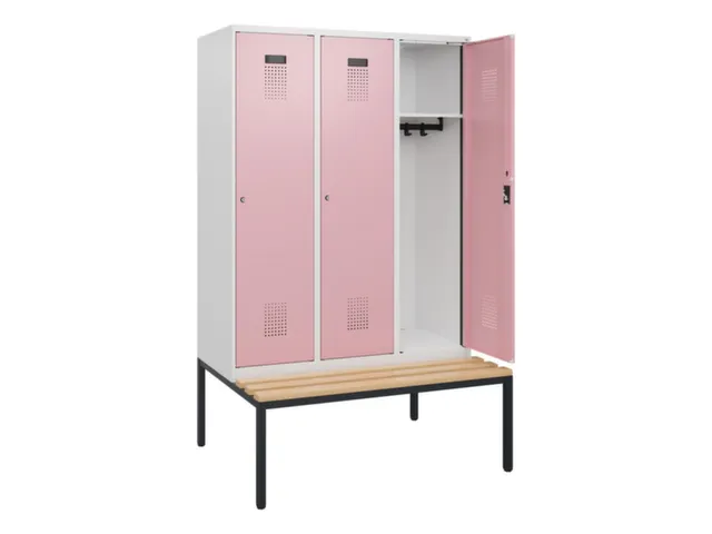 locker met bank,HxBxD 1950x1200x815mm,3vak,vak B 400mm,cilinderslot