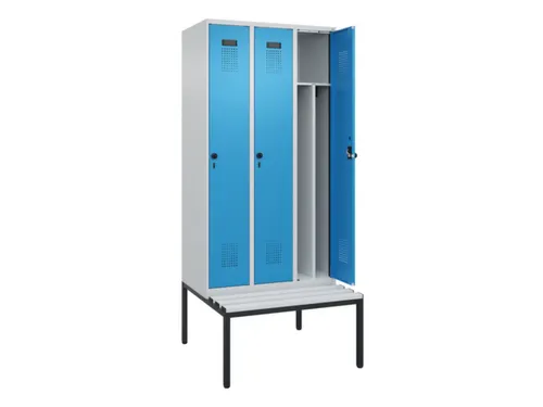 locker met bank,voor scheiding van kleding,HxBxD 2120x900x815mm,3vak