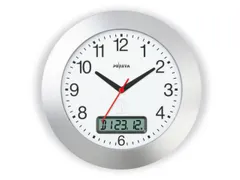 Radiowandklok Ø 30cm Cijferaanduiding Datumaanduiding Zilver