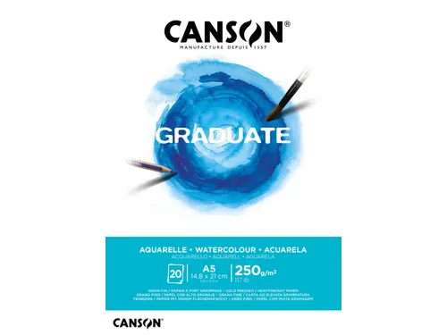 Aquarelpapier Canson Graduate Watercolour 20vel 250gr A5 natuurlijk wi