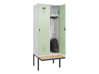locker met bank,HxBxD 2120x800x815mm,2vak,vak B 400mm,draaigrendel - 1