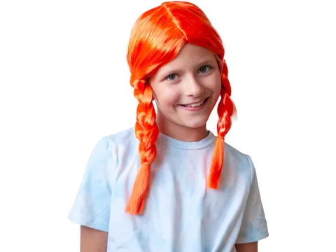Oranje pruik met vlechten