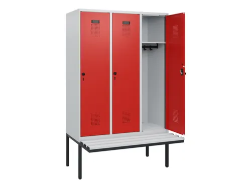 locker met bank,HxBxD 1950x1200x815mm,3vak,vak B 400mm,draaigrendel