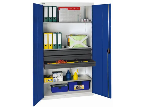 Gereedschapskast 1800x1000x500mm 3legborden 3laden Ral7035 Ral5010