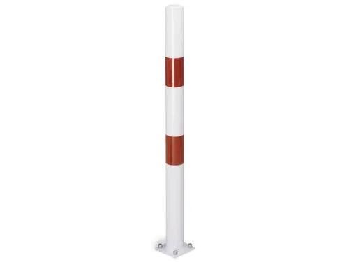 Afzetpaal Ronde Buis Ø 60Mm Vast Met Bodemplaat Platte Kop Wit/rood